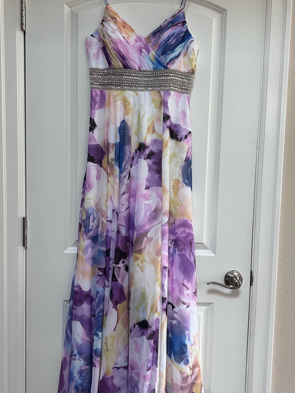 XSCAPE Women’s Floral Print Embellished Waist Gown Dress Multicolor Sz 6 Formal